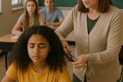 The classroom door burst open