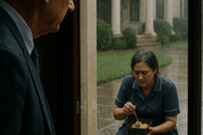 “A millionaire returned home early from work and saw, from his window, his employee sitting in the rain, eating from an old lunchbox. He was about to scold her… until he got closer and discovered the real reason she was doing it. What he learned next changed his life forever.” 