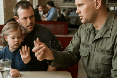 At a quiet roadside diner, a three-year-old girl curled her tiny hand into an S.O.S. signal. A soldier, seated a few booths away, spotted and casually offered her a piece of candy.