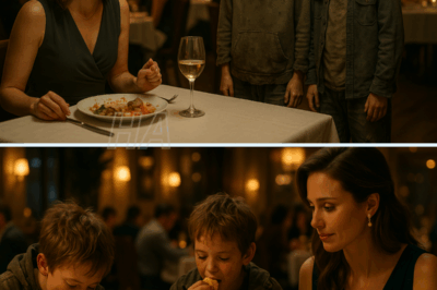 For a moment, Eleanor couldn’t move. The world around her seemed to have faded into something muted, dreamlike. Only the two boys remained vivid — their faces lit by the soft candlelight, their small hands resting beside plates half-finished. Everything else blurred: the clinking of glasses, the chatter of diners, even the faint music that had returned to the air