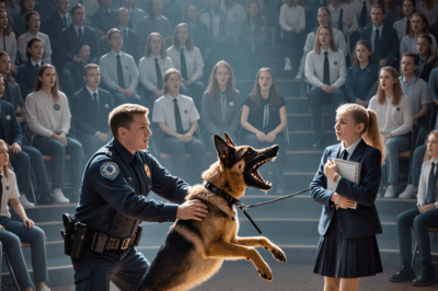 A Police Dog Suddenly Leapt Toward a 16-Year-Old Student and Barked Loudly: When Officers Took Her Fingerprints, They Discovered Something Strange At City High School No. 17, an “open lesson” on safety was organized. Students, teachers, and parents gathered in the large auditorium, curious about what was going to happen. A police officer stepped onto the stage in full uniform, his partner—a German Shepherd named Rex—calmly walking by his side. At first glance, Rex seemed relaxed, even lazy, moving slowly, but his sharp eyes scanned the audience without missing a detail. The students leaned toward each other, whispering and giggling. “This is not just a dog,” the officer said with pride. “He is my partner. And he never makes mistakes.” He gave Rex a few commands. The dog sniffed out a fake p!stol hidden in a backpack, then lay down next to a person who had a special marker in their pocket. The crowd clapped enthusiastically, impressed by the demonstration. Just as the officer was about to wrap things up, Rex’s entire body stiffened. His ears shot up, his neck hair bristled, and he froze—staring into the crowd. Then, without warning, he lunged forward with a deep growl. “Rex! Stop!” the officer shouted, but the dog ignored the command. Rex charged at a girl sitting in the third row. Her name was Marie—a quiet, modest student who usually kept to herself. She stood among her friends, clutching a notebook to her chest. To everyone else, she looked like an ordinary, shy teenager. But Rex snarled and leapt at her, knocking her to the floor. She screamed as the notebook flew from her hands, and chaos erupted in the auditorium. Teachers rushed forward, trying to pull the dog away. “Lie down, Rex!” the handler yelled, grabbing the collar and barely dragging the dog back. Still, Rex’s sharp eyes stayed locked on Marie. “He never acts like this without reason… never,” the officer muttered in disbelief. Marie trembled, her eyes wide with tears. Most people thought Rex had made a mistake with the scents. But the officer insisted otherwise. “Miss, I need you and your parents to come with me to the station. We have to check something.” Her parents protested loudly, worried about embarrassment in front of the whole class. But Rex continued to growl, and no one dared to dismiss his instincts.But no one in that room could have guessed what the scanner at the station was about to reveal…Full story in the first comment 👇