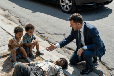 A homeless Black woman collapsed by the roadside, her two-year-old twin children crying in despair — and when a billionaire passed by, he was shocked to see that the two children looked exactly like him…