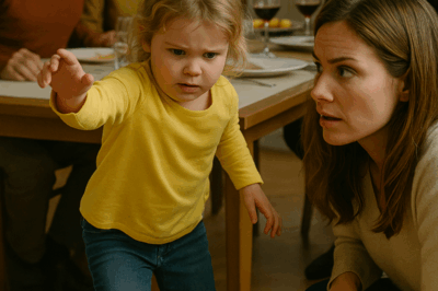 During Thanksgiving dinner, my five-year-old daughter suddenly shouted, ran to the table, and tossed the whole turkey onto the floor. Everyone went silent. I crouched down and asked as gently as I could, “Sweetheart, why did you do that?” She caught her breath, raising her hands triumphantly. “Because I saved all of you!” No one knew what she meant… not until she whispered something that froze the entire room.