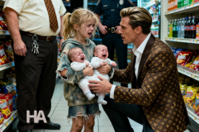 A homeless little girl was reported to the police by a store manager for stealing a box of milk for her two younger siblings, who were crying weakly from hunger — suddenly, a millionaire who witnessed the scene stepped forward…