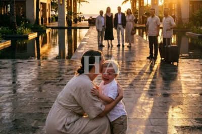 I never told my husband that I used my two-billion-dollar inheritance to buy the luxury resort chain. I lied, saying I’d won a one-week prize, hoping the trip would save our marriage. Instead, he brought his entire family. His sister sneered, calling me “too provincial,” ordering me around like staff. I swallowed every insult—until my father-in-law “taught” my five-year-old son to swim, forcing his head under the water, screaming, “Useless! If you can’t swim, don’t come up!” My heart shattered. I made one call, voice trembling but clear: “Come now. It’s time to take out the trash.”