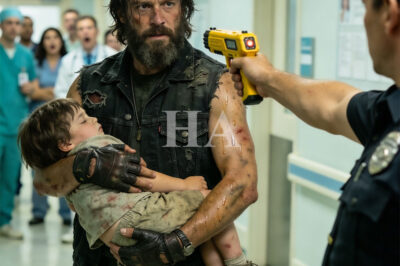 Security Had His Taser Raised at the Scarred Biker Who Burst Into the ER Holding a Feverish Child Everyone Thought Was Kidnapped — Until a Weak, Broken Whisper From the Boy Made the Entire Room Fall Silent