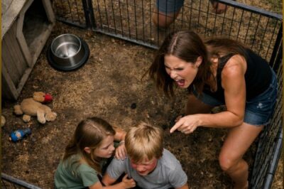 MY DAUGHTER WHISPERED, “HE STILL CAN’T WALK”… THEN I CAME HOME EARLY AND CAUGHT MY EX-HUSBAND’S SISTER had Let the two children play in the enclosed dog kennel in the yard, My son’s legs are still swollen, making it impossible for him to stand, and she’s trying to hurl insults at the two children, making them even more miserable, unaware that their fate is about to be sealed.
