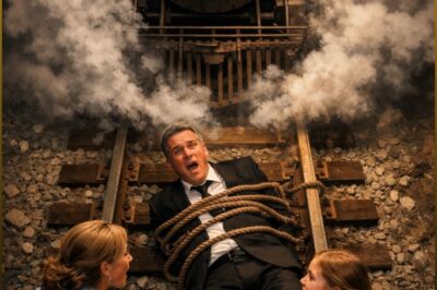 The billionaire, tied to the railway tracks, watched in horror as the poor nurse and her daughter rushed towards him. It wasn’t until the daughter mentioned his name that she realized something was amiss, but it was too late; a train was now appearing right behind her and the man.