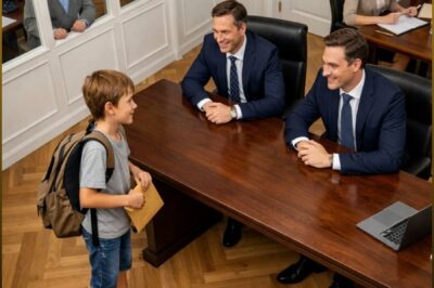 HE MOCKED THE HOMELESS BOY FOR RETURNING A TRASHED ENVELOPE… THEN THE REAL OWNER STOPPED THE MEETING AND EXPOSED HIS OWN FAMILY