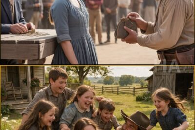 HER PARENTS AUCTIONED HER AS “BARREN” IN THE TOWN SQUARE… THEN A WIDOWED CATTLEMAN WITH EIGHT MOTHERLESS CHILDREN PAID CASH, TOOK HER HOME, AND TURNED THE CRUELTEST DAY OF HER LIFE INTO THE BEGINNING OF A FAMILY NO ONE SAW COMING