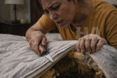 FOR THREE MONTHS, I SMELLED SOMETHING ROTTING EVERY TIME I SLEPT NEXT TO MY HUSBAND… WHEN HE LEFT FOR A BUSINESS TRIP, I CUT OPEN THE MATTRESS AND FOUND WHAT HE’D BEEN HIDING