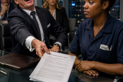 The Billionaire Laughed at the Black Janitor in the Boardroom—Then She Read His French Contract and Destroyed His Trap